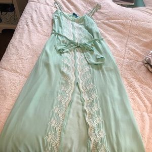 Mint green maxi dress with front middle leg slit